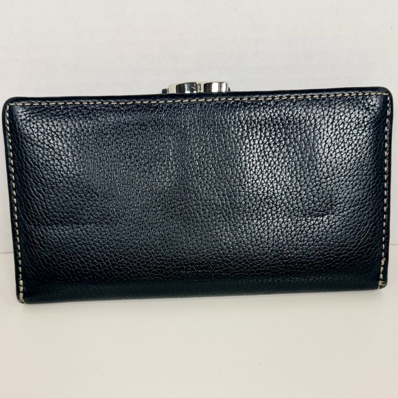 Elegant Black Pebbled Genuine Leather Clutch w/Metal Clasp, Leather Snap Strap - Picture 2 of 15